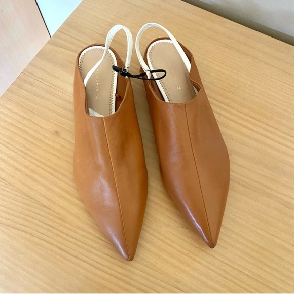 NEW Zara tan leather slingback pointed toe flats - Picture 5 of 9